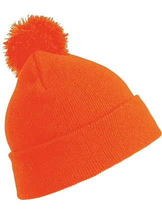 Result Headwear RC 028J Detská pletená čiapka s bambulou 28.028J fluorescenčná oranžová