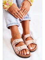 Damskie Klapki Na Korku Z Klamrami Różowe Złoto Vivio