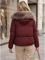 Dámska zimná prešívaná bunda s kožušinou, bordová, FashionStreet TY5985