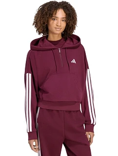 Dámska mikina adidas Essentials 3-Stripes z francúzskeho froté so štvrtinovým zipsom, bordová, KF8316