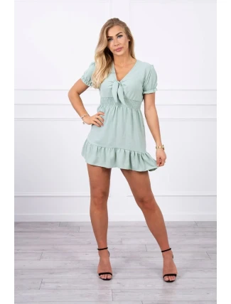 Šaty s viazaným výstrihom do V tmavo mätové