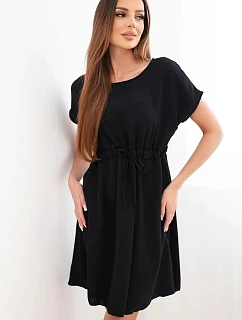 Dámske šaty s krátkym rukávom a viazaním v páse čierne