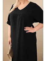 Dámske plus size šaty z bavlneného mušelínu s výstrihom do V čierne
