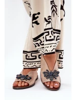 Połyskujące Sandały Damskie Z Ozdobą Płaskie Różowe Złoto Russona