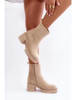 Dámske členkové topánky na podpätku YK39P model 201542 Light Beige - Seastar Dámske členkové topánky na podpätku YK39P model 201542 Light Beige - Seastar