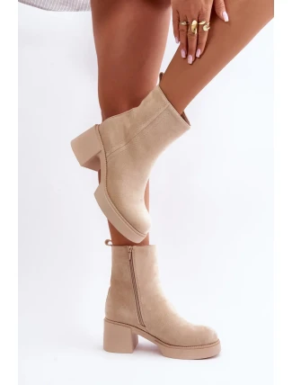 Dámske členkové topánky na podpätku YK39P model 201542 Light Beige - Seastar Dámske členkové topánky na podpätku YK39P model 201542 Light Beige - Seastar