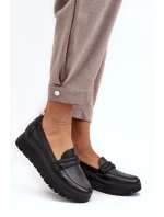 Skórzane Półbuty Na Platformie Z Ozdobą Czarne Lemar Lehira