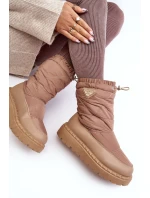 Śniegowce Damskie Na Grubej Podeszwie Ciemnobeżowe Lureta