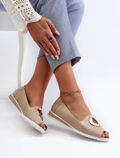 Czółenka Damskie Z Ozdobą Eko Skórzane Złote Biolita