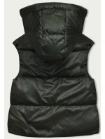 Dámska krátka vesta v khaki farbe s kapucňou (B8156-11) - Goodlooking