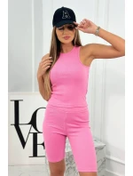 Set 3 v 1 mikina, top a krátke legíny ružový