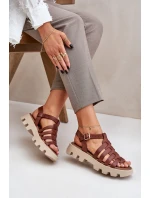 Skórzane Sandały Damskie Zazoo 3695 Brązowe