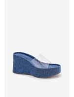Klapki Damskie Na Koturnie Z Transparentnym Paskiem Jeansowe Zolretia