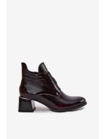Kožené lakované členkové topánky s ozdobnými detailmi na klinoch zateplené Zazoo 60560 burgundy