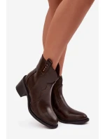 Ocieplane Botki Damskie Na Obcasie Czekoladowe Brilynn