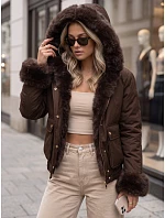 Krátka dámska zimná bunda s kožušinou, hnedá, FashionStreet TY5998