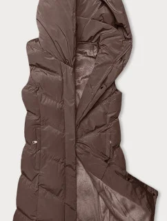 Hnedá dámska vesta so stojačikom a kapucňou (23-011)