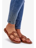 Zdobione Płaskie Klapki Damskie Camel Adivrae