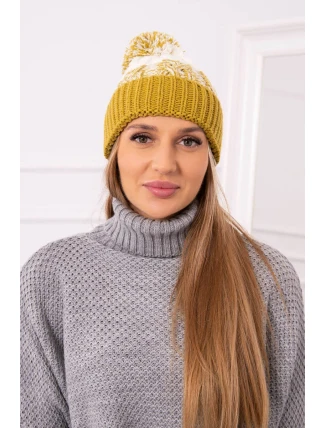 Dámska čiapka s brmbolcom Abigail K326 kiwi+ecru