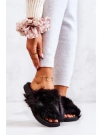 Klapki Z Futerkiem Gumowe Czarne Pollie