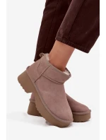 Śniegowce Damskie Z Naturalnego Zamszu Ocieplane Futerkiem Khaki Milora