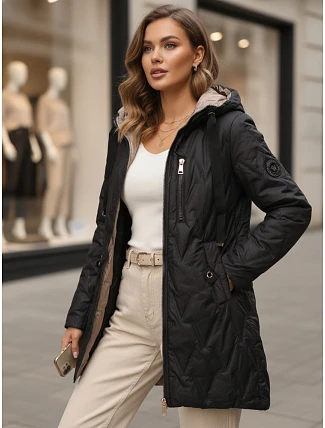 Dámska prešívaná prechodová bunda s kapucňou, čierna, FashionStreet TY5768 Dámska prešívaná prechodová bunda s kapucňou, čierna, FashionStreet TY5768