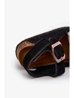 Detské sandále na korkovej platforme, zapínanie na suchý zips, čierne Rorria