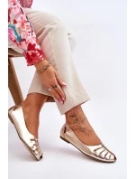 Zazoo 10009 Wygodne Skórzane Baleriny Damskie Złote