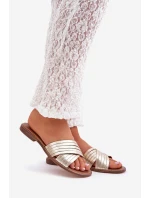 Skórzane Damskie Klapki Lewski Shoes 3682 Złote