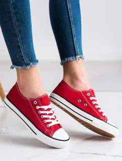 Pekné červené tenisky dámske bez podpätku