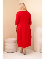 Dámske bavlnené šaty s volánmi a volánovými rukávmi v červenej farbe