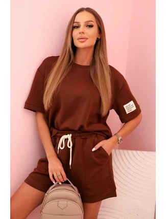 Dámska súprava s maslom a šortkami s vysokým pásom čokoládová