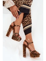 Sandały Damskie Na Wysokim Słupku I Platformie W Panterkę Brązowe Jovenes