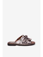 Klapki Damskie Na Płaskim Obcasie Grafitowe Nelvira