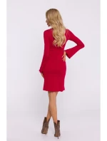 M821 Široké šaty z rebrovaného úpletu so širokými rukávmi - červené