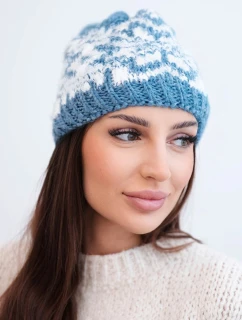 Dámska zimná vlnená čiapka s nórskym vzorom K354 jeans+white