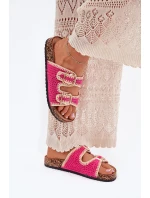 Szydełkowe Klapki Damskie Ze Złotymi Klamrami Fuksja Fenira