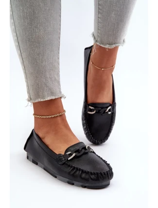 Dámske kožené mokasíny s ozdobou, čierne S.Barski Dámske kožené mokasíny s ozdobou, čierne S.Barski