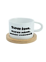 SUPER ŽENA, SUPER MAMA, MEGA TIRED - biely hrnček s makrónkou 200 ml SUPER ŽENA, SUPER MAMA, MEGA TIRED - biely hrnček s makrónkou 200 ml