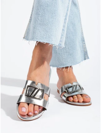 Praktické nazúvaky dámske Srebrny bez podpätku Praktické nazúvaky dámske Srebrny bez podpätku