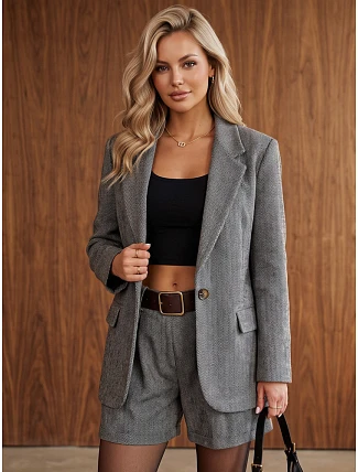 Dámske sako s kockovaným vzorom, tmavomodré, FashionStreet PY0156 Dámske sako s kockovaným vzorom, tmavomodré, FashionStreet PY0156