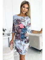 13-155 Športové šaty s kravatou - KVETY na kamennom pozadí