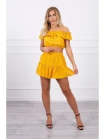 Vyšívaná súprava s horčicovou blúzkou s bodkami