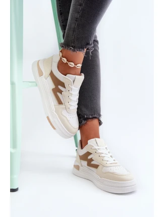 Sneakersy Damskie Na Platformie Z Eko Skóry Beżowe Lynnette