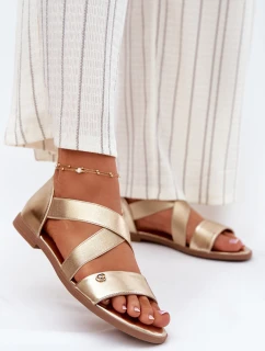 Sandały Damskie Płaskie Z Elastycznymi Paskami Złote Marinea