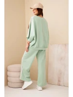 Dámsky viskózový komplet so širokými nohavicami a voľnou blúzkou tmavá mentolová