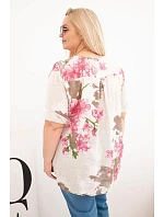 Dámske bavlnené Plus veľkosť V-neck blúzka s kvetinovým vzorom béžová Dámske bavlnené Plus veľkosť V-neck blúzka s kvetinovým vzorom béžová