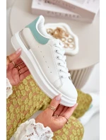 Niskie Trampki Damskie Na Platformie Z Eko Skóry Biało-Zielone Nevelena