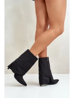 Botki Damskie W Paski Na Szpilce Z Wywiniętą Cholewką I Noskami W Szpic Czarne Naritua