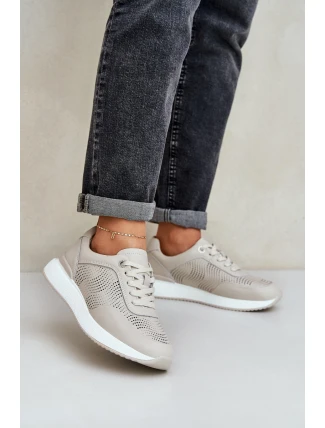 Skórzane Buty Sportowe Sneakersy Damskie S.Barski LR51-551 Beżowe
